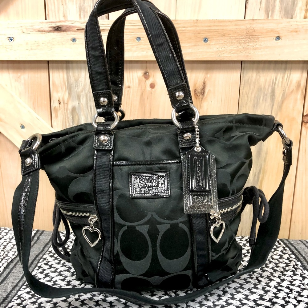 All black Coach purse from the poppy collection.